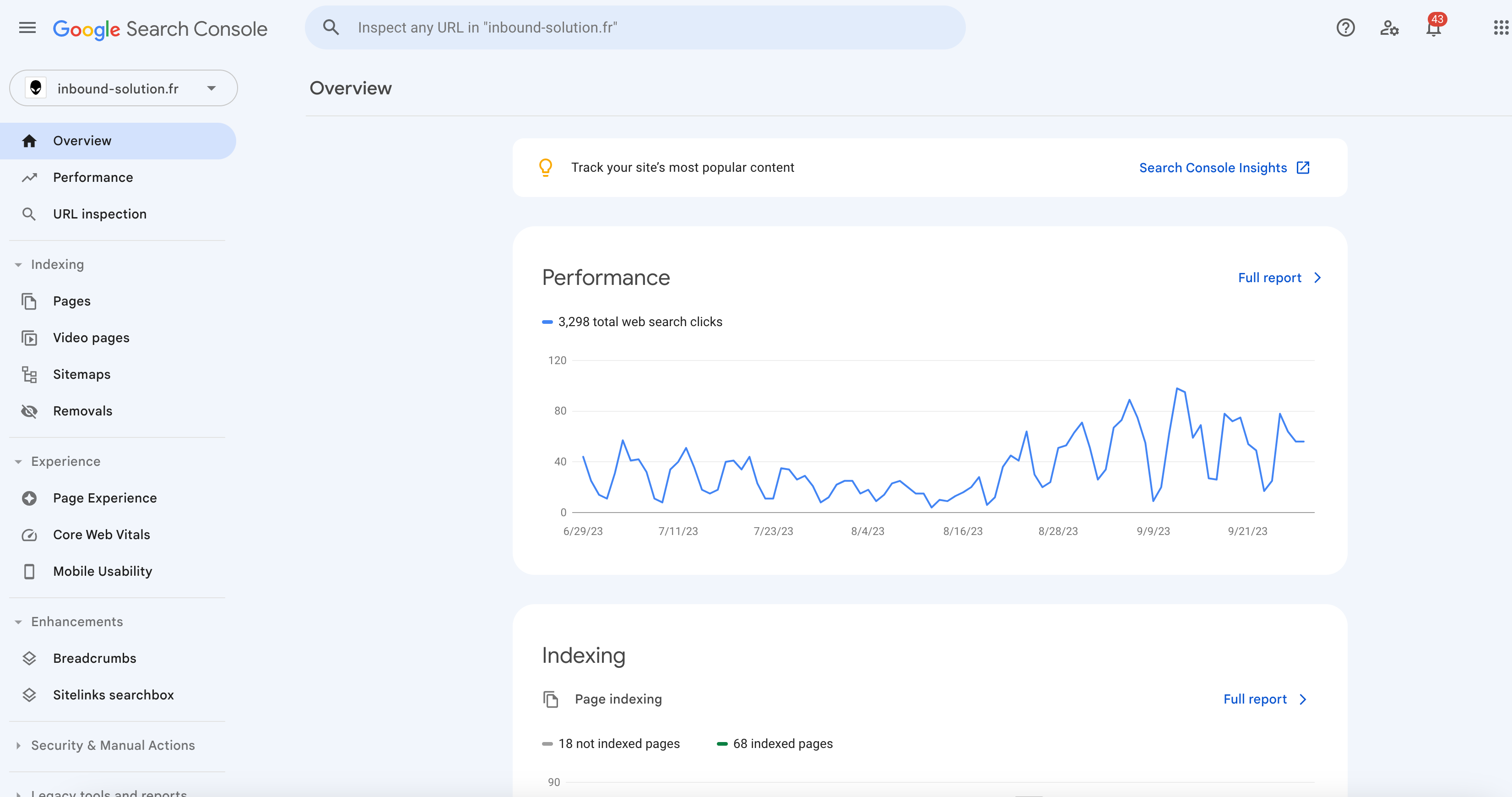 Interface Google Search Console